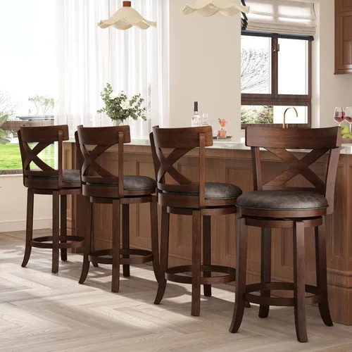 Vista 10 de ALPHA HOME Taburetes de bar giratorios con respaldo, 26 pulgadas, juego de 2, taburetes de bar de madera, sillas de bar de 360 grados con patas