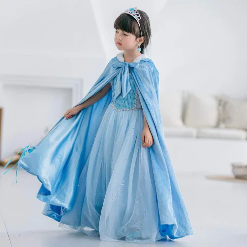 Vista 5 de Disfraz de princesa Elsa de terciopelo con capucha larga capa de capa de vestir