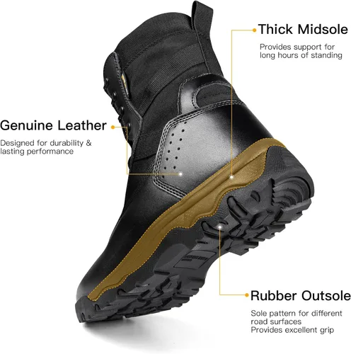 Vista 3 de FREE SOLDIER Botas tácticas para hombre de 8 pulgadas, ligeras, botas de combate duraderas, botas de trabajo militares de gamuza duradera, botas