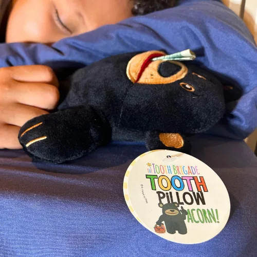 Vista 8 de La almohada de la hada de los dientes de The Tooth Brigade Peluche de felpa con gran bolsillo en la boca para dientes perdidos, tesoros, premios