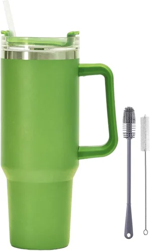 Vista 6 de Botella de agua aislada de acero inoxidable de 40 onzas con tapa con pajilla, vaso aislado al vacío de acero inoxidable con asa, vasos aislados Negro