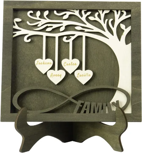 Vista 29 de Árbol genealógico con etiqueta de corazón, placas de madera grabadas personalizadas, regalos personalizados para madres, padres, escritorio, nombres