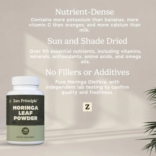 Vista 4 de Zen Principle Moringa Oleifera orgánica. Ultra Premium. Proporciona un impulso de energía natural y multivitaminas. Un superalimento crudo, vegano