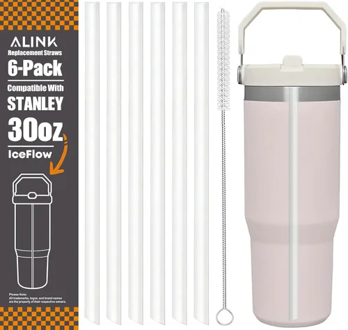 Vista 12 de ALINK Pajitas de repuesto para vaso Stanley IceFlow de 30 onzas, paquete de 6 popotes reutilizables de plástico negro compatibles con vaso IceFlow