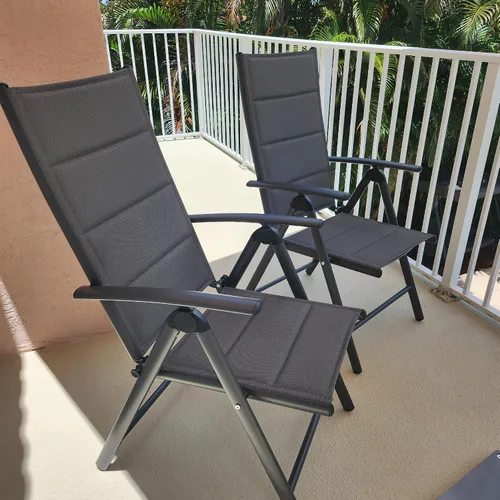 Vista 9 de PURPLE LEAF Juego de 2 sillas plegables para exteriores, asiento acolchado Negro