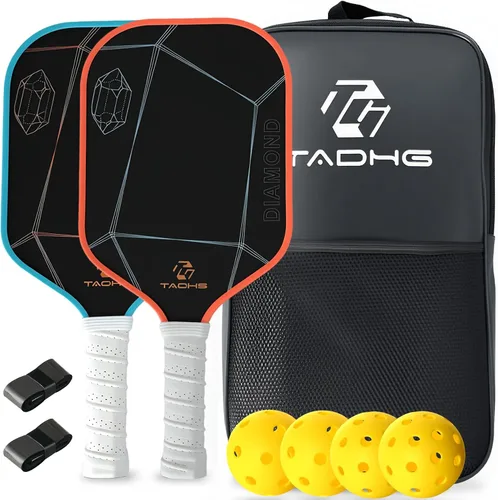 Vista 8 de TADHG Juego de 2 paletas de pickleball ligeras de 8.4 onzas con núcleo de panal de abeja, superficie apta para giros, 4 bolas