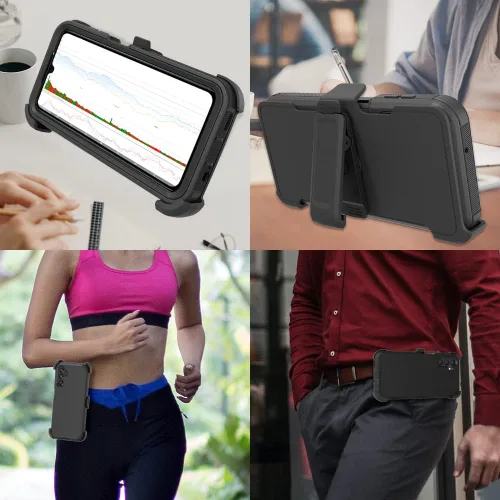 Vista 5 de Funda compatible con Samsung Galaxy A14 5G, con clip para cinturón, resistente, a prueba de golpes, protección de cuerpo completo, con función atril