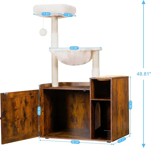 Vista 3 de Hey-brother Árbol para gatos con recinto de caja de arena XL, torre para gatos todo en uno para gatos de interior con hamaca grande, cama, estación