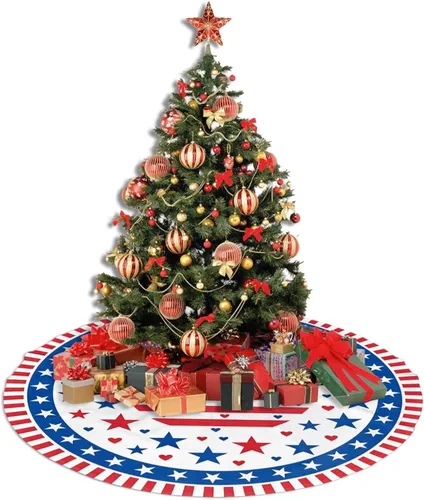 Vista 4 de 4th of July Christmas Tree Skirts 30", Flag Memorial Day Xmas Tree Cloth Mats Trees Skirts for Decor Gift, Home Decoration