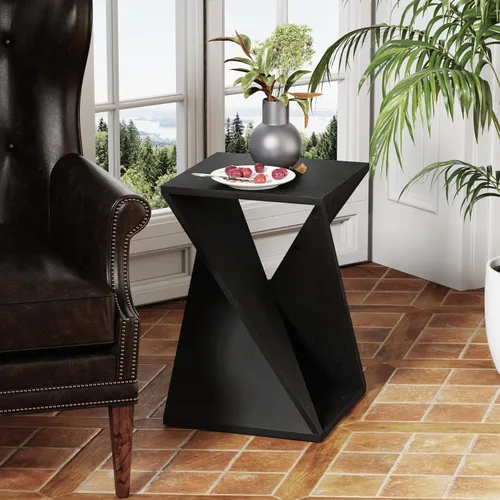 Vista 7 de COZAYH Mesa auxiliar cuadrada de madera maciza estilo granja, soporte rústico para plantas con diseño trenzado para sala de estar, dormitorio, Negro