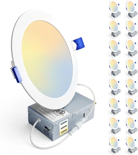 Vista 11 de Ensenior Paquete de 16 luces LED empotrables de techo de 3 pulgadas, regulable, 2700K-5000K 5CCT, 500LM 6W 120V, luz descendente de oblea sin lata