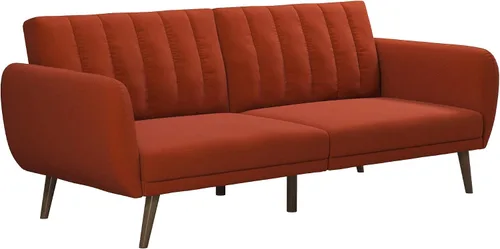 Vista 21 de Novogratz Brittany - Sofá cama tipo futón de 82 pulgadas de piel sintética, tapizado con respaldo copetudo, diseño moderno de mediados de siglo