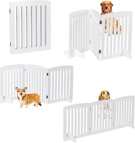 Vista 9 de ZENY Puerta para mascotas de 24 pulgadas, puerta plegable independiente para perros de 3 paneles, forma en Z, color blanco, valla de madera