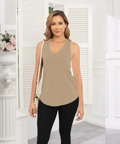 Vista 2 de Smile Fish Camiseta sin mangas de verano con cuello en V profundo para mujer, ajuste holgado, sin mangas