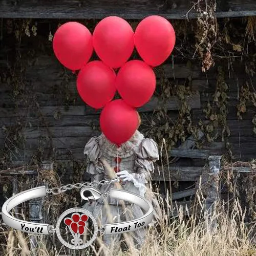 Vista 6 de TGBJE Gift IT You Will Float Too pulsera de terror película regalo Pennywise The payaso brazalete terror joyería