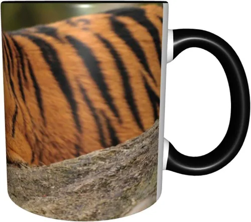 Vista 9 de Taza de café, taza personalizada de tigre, tigre agachado en la roca hermosa foto de la naturaleza, 11 onzas, para bebidas calientes y todos