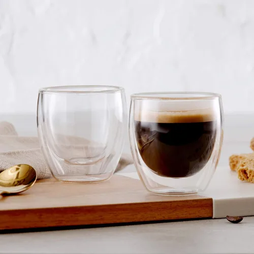 Vista 2 de Taza aislada de doble pared para café, capuchino, café con leche, espresso, té, térmico, transparente, 3.2 fl oz, 2 tazas/tazas (paquete de 2)