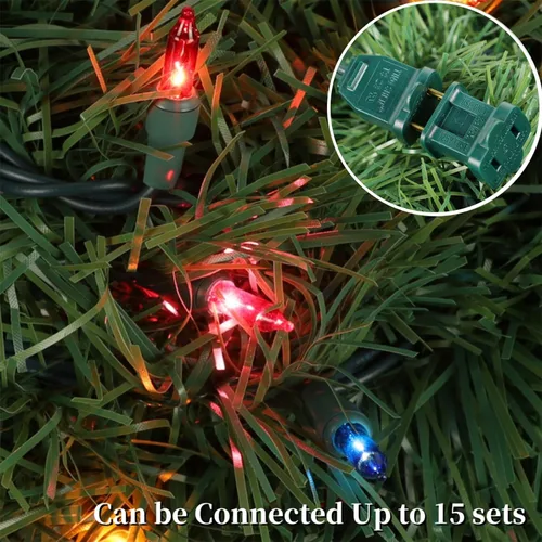Vista 2 de WATERGLIDE Guirnalda verde de Navidad iluminada de 15 pies, con tira de luces multicolor, guirnaldas artificiales preiluminadas, luces de Navidad