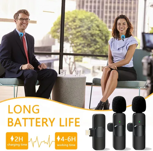Vista 6 de Micrófono de solapa inalámbrico Lavalier para iPhone iPad Micrófono de clip profesional - Grabación de condensador omnidireccional inalámbrico con 2