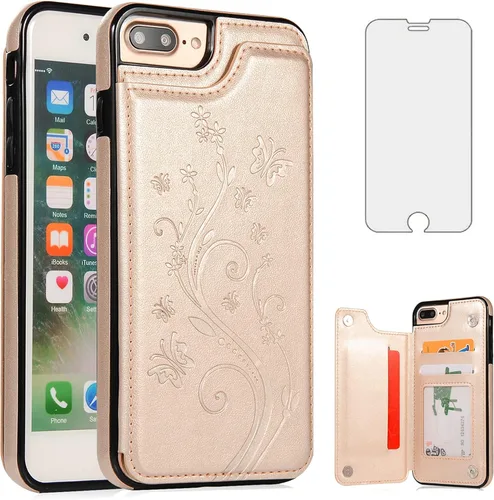 Vista 11 de Funda de teléfono para iPhone 7plus 8plus 7/8 Plus con protector de pantalla de vidrio templado y tarjetero para tarjetero, accesorios de cuero