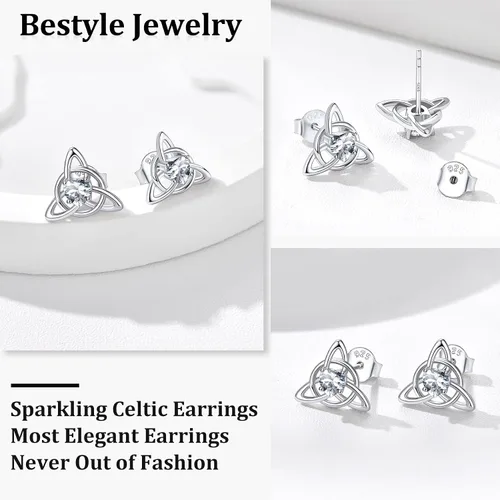 Vista 3 de Bestyle Pendiente celta de plata de ley 925 con piedras para mujeres y niñas, bonito adorno de nudo celta con piedra natal encanto, joyería