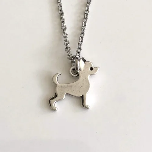 Vista 4 de Collar para perro Chihuahua en cadena de acero inoxidable de plata – Accesorios de joyería para perros – Chi Dog Mom Gift