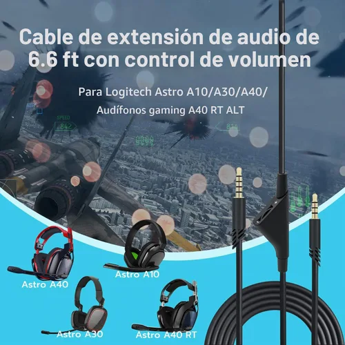 Vista 2 de Wigearss 2M 6.5 pies de repuesto de cable de auricular - negro