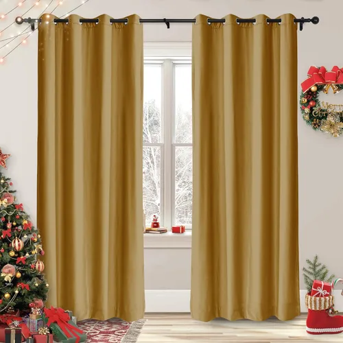 Vista 12 de Frelement Cortinas de Navidad de terciopelo afelpado para sala de estar, cortinas de oscurecimiento con ojales en la parte superior, cortinas