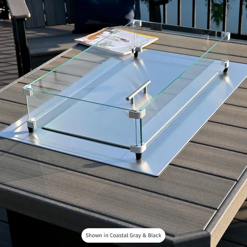 Vista 9 de LuxCraft Mesa rectangular de gas propano de 51 pulgadas para patio al aire libre con protector contra el viento de vidrio templado y cubierta