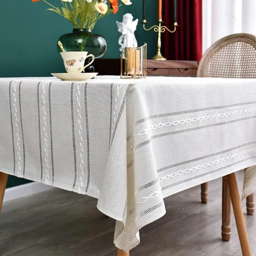 Vista 9 de NEWISHER Mantel cuadrado pequeño bordado rústico de 20 x 20 pulgadas, mantel de tela jacquard a rayas lavable para mesa de comedor para mesita