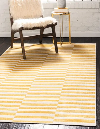 Vista 10 de Unique Loom Williamsburg Collection - Alfombra informal de transición gruesa con rayas alternas (8 pies x 10 pies, rectangular, gris/beige)