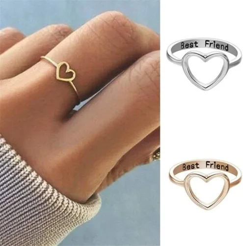 Vista 7 de Aineecy Infinity Love Heart Rings Set for Friendship Geometric Hollow Peach Heart Engraved Letter Index Finger Rings for Women Girls Graduation Gift
