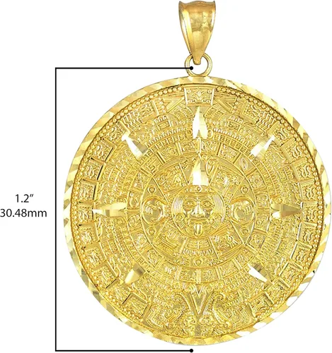 Vista 4 de 14K Yellow Gold Round Aztec Mayan Calendar Charm Pendant - Choice of Pendant