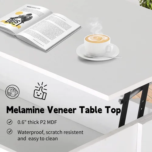 Vista 4 de Mesa de centro elevable con compartimento oculto y almacenamiento, mesas de centro elevables de madera moderna para sala de estar y sala