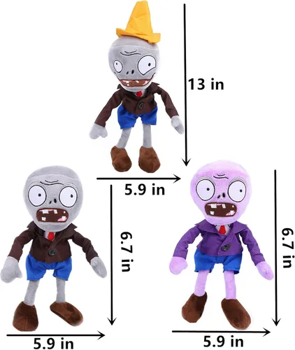 Vista 5 de JHESAO 6 piezas de plantas y zombis PVZ - Juego de plantas de peluche de juguete Peashooter Purple Gray Conehead Zombi, 1 2 muñecos de peluche