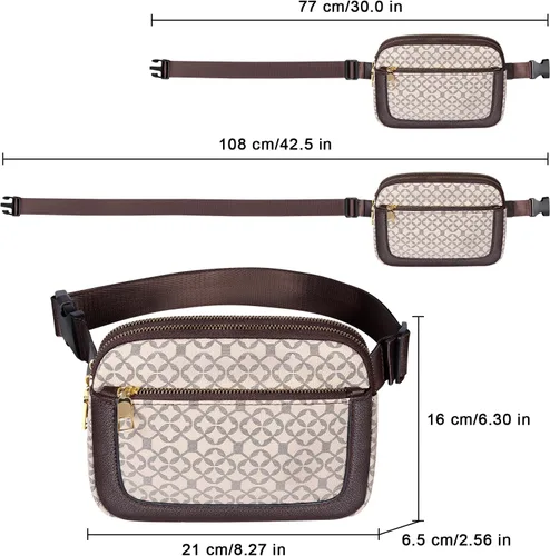 Vista 2 de Geestock Riñoneras para mujer, bolsa de cinturón de cuero vegano a la moda, impermeable, para cualquier lugar, con correa ajustable, Impresión