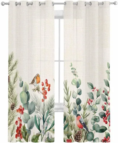 Vista 2 de Cortinas traslúcidas retro de eucalipto de 96 pulgadas de largo, juego de 2 paneles de cortinas para cocina, dormitorio, sala de estar, puerta