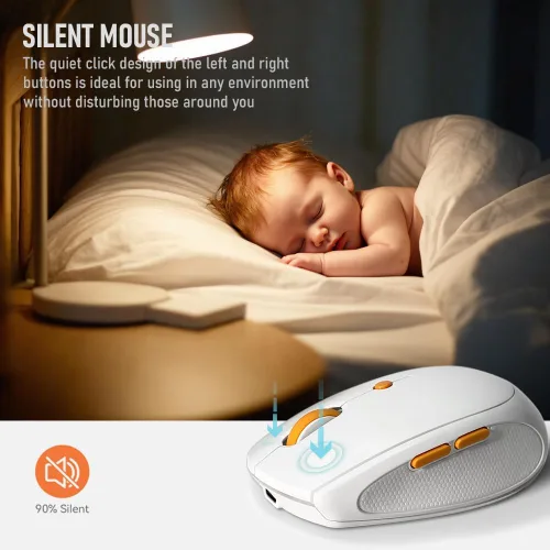 Vista 3 de Ratón inalámbrico silencioso para trabajo y estudio, Bluetooth de modo dual + receptor USB de 2.4G, recargable, cómodo para largas horas, compatible