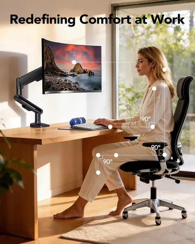 Vista 6 de HUANUO Brazo de monitor ultraancho para pantallas de 13 a 40 pulgadas, soporte para monitor individual con capacidad para hasta 26.4 libras, soporte