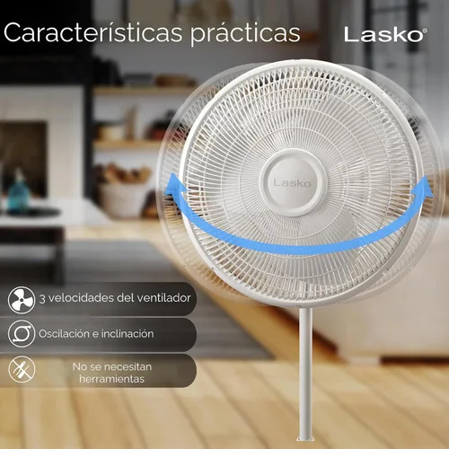 Vista 3 de Lasko Ventilador oscilante de pedestal – Ventilador de pie para dormitorio, sala de estar y oficina en casa – Altura ajustable – 3 velocidades