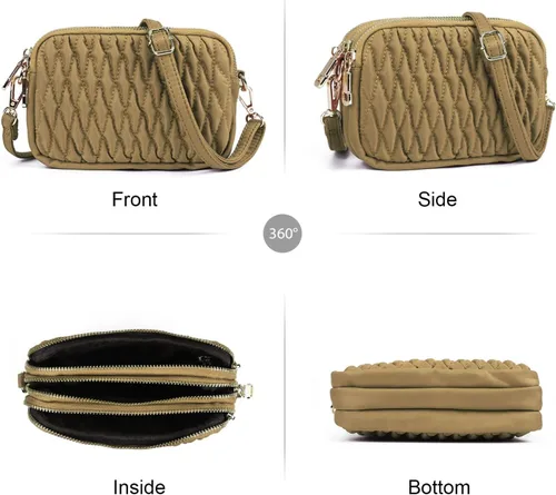 Vista 2 de Cartera cruzada pequeña con triple cremallera para mujer, bolsa cruzada acolchada con correa desmontable