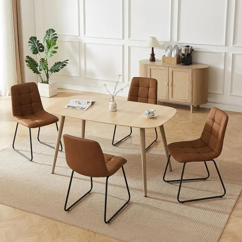 Vista 25 de HIPIHOM Mesa de comedor moderna de granja de 47.2 pulgadas, mesa de comedor rectangular de madera con patas de metal para 4 personas para comedor