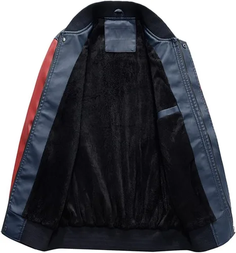 Vista 2 de Lavnis Chaqueta de piel sintética para hombre, cuello alto, abrigo ajustado, Negro