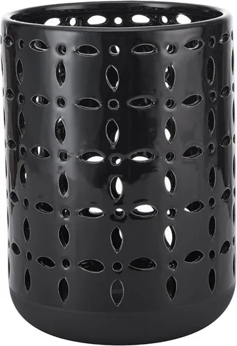Vista 6 de Elements Florero de cerámica negra con recortes de 6.3x6.3x8.66 pulgadas