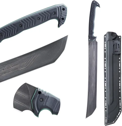 Vista 10 de Espada de machete táctica hecha a mano – Cuchillo de supervivencia y combate de acero 5160 de espiga completa con mango G10, Katana resistente