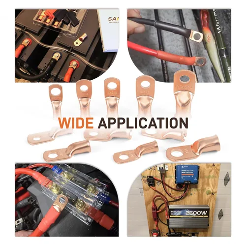 Vista 9 de 6 piezas 1/0 AWG - 1/2" (M12) Sanuke Terminales de anillo para cable de alambre con conectores de extremos resistentes para cable de batería, ojales