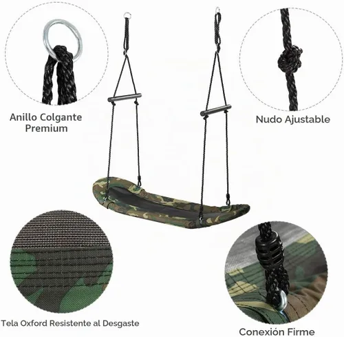 Vista 2 de Costzon Skycurve Columpio de árbol de plataforma, columpio rectangular de surf con asas, cuerdas para colgar en altura ajustable, borde acolchado