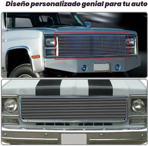 Vista 6 de Parrilla de aluminio sólido compatible con Chevy C/K Pickup/Suburban/Blazer Billet 1973-1980 rejilla superior pulida