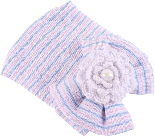 Vista 2 de HUIXIANG Gorro para recién nacido de algodón suave para niña, con gorro de lazo grande, bebé