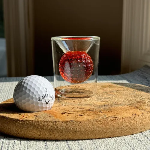 Vista 8 de Juego de vasos de chupito Quantum Lux con forma de bola de golf - 2 oz de vidrio borosilicato de doble pared, diseño de bola de golf hecho a mano